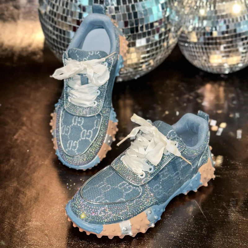 Women's Rhinestone Platform Sneakers – Luxury Fashion Shoes Platform Sneakers Axl Blue 35