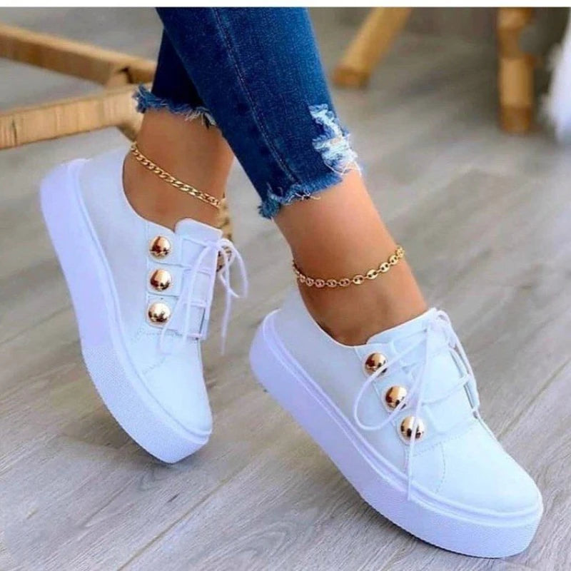 Women's Platform Wedge Sneakers – Lace-Up Casual Fashion Shoes Platform Wedge Sneakers Axl WHITE 43