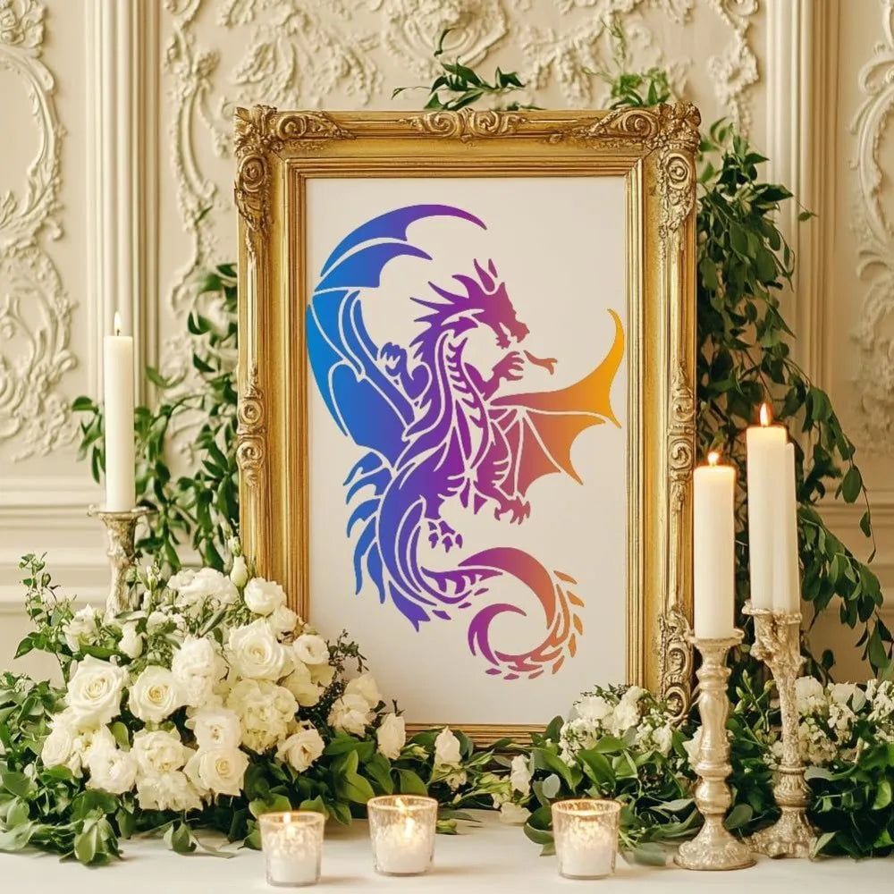 Dragon Stencils A4 2-Pack + Brush – Reusable DIY Craft Templates Craft Stencil Kit Axl