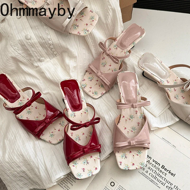 Women's Wedge Slides – Open Toe Butterfly-Knot Heel Slippers Wedge Heel Slides Axl
