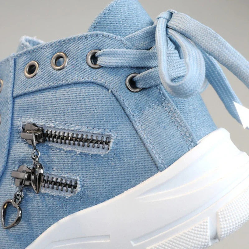Women's High Top Denim Canvas Platform Sneakers – Lace Up Platform Canvas Sneaker Axl