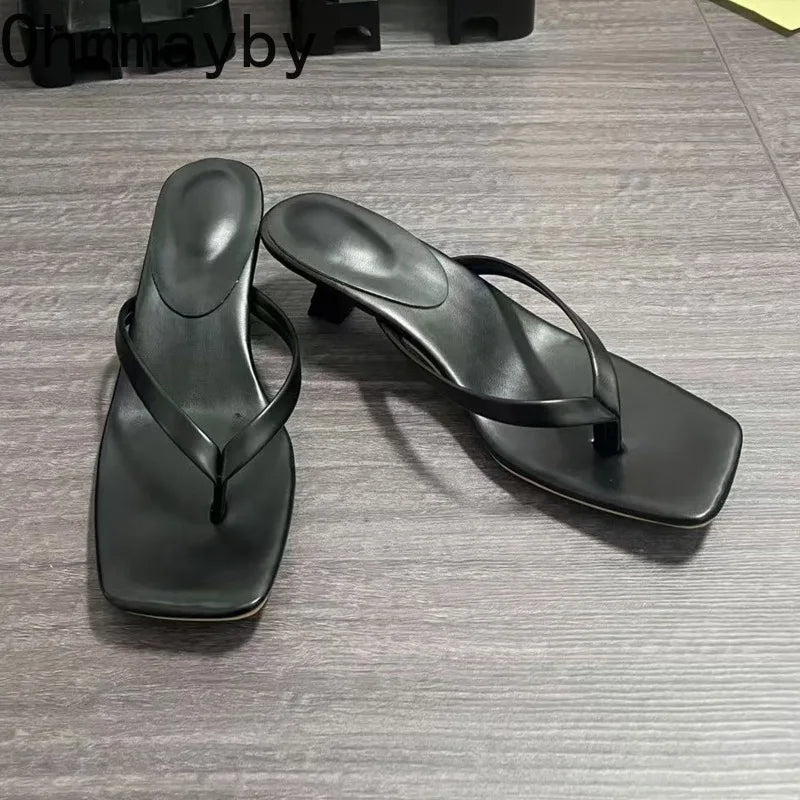 Women's Clip Toe Mule Slides – Low Square Heel Summer Slippers Mule Slide Sandals Axl