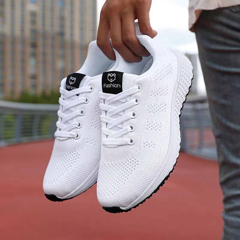 Women's Mesh Breathable Flat Sneakers – Casual Lace-Up Trainers Women's Flat Sneakers Axl
