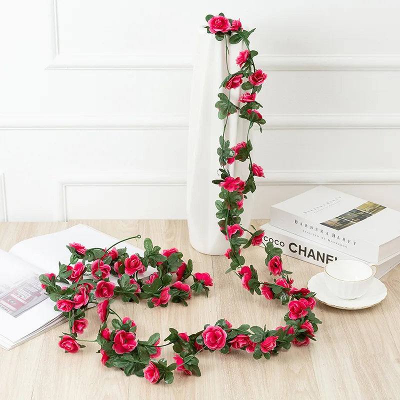 Rose Artificial Flower Vine Garland – Silk Wedding & Home Decor Artificial Flower Garland Axl Rose Red 1 pc
