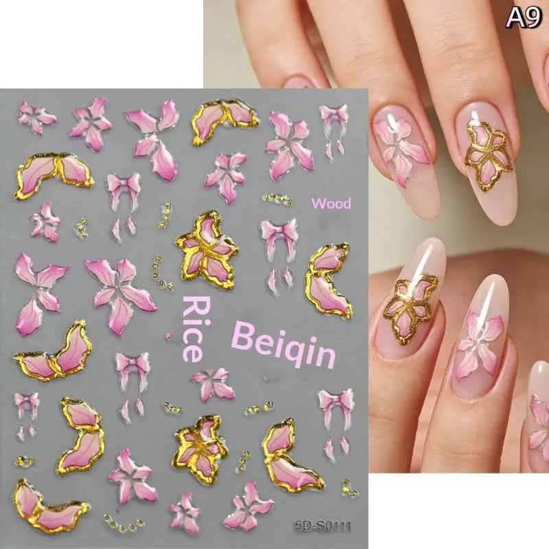5D Floral Nail Stickers – Bronzing Blossom Petal Appliques DIY Nail Art Stickers Axl A9