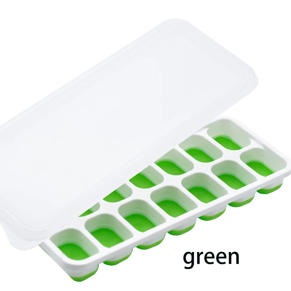 14-Grid Silicone Ice Cube Tray with Lid – Stackable Mold Silicone Ice Tray Axl Green