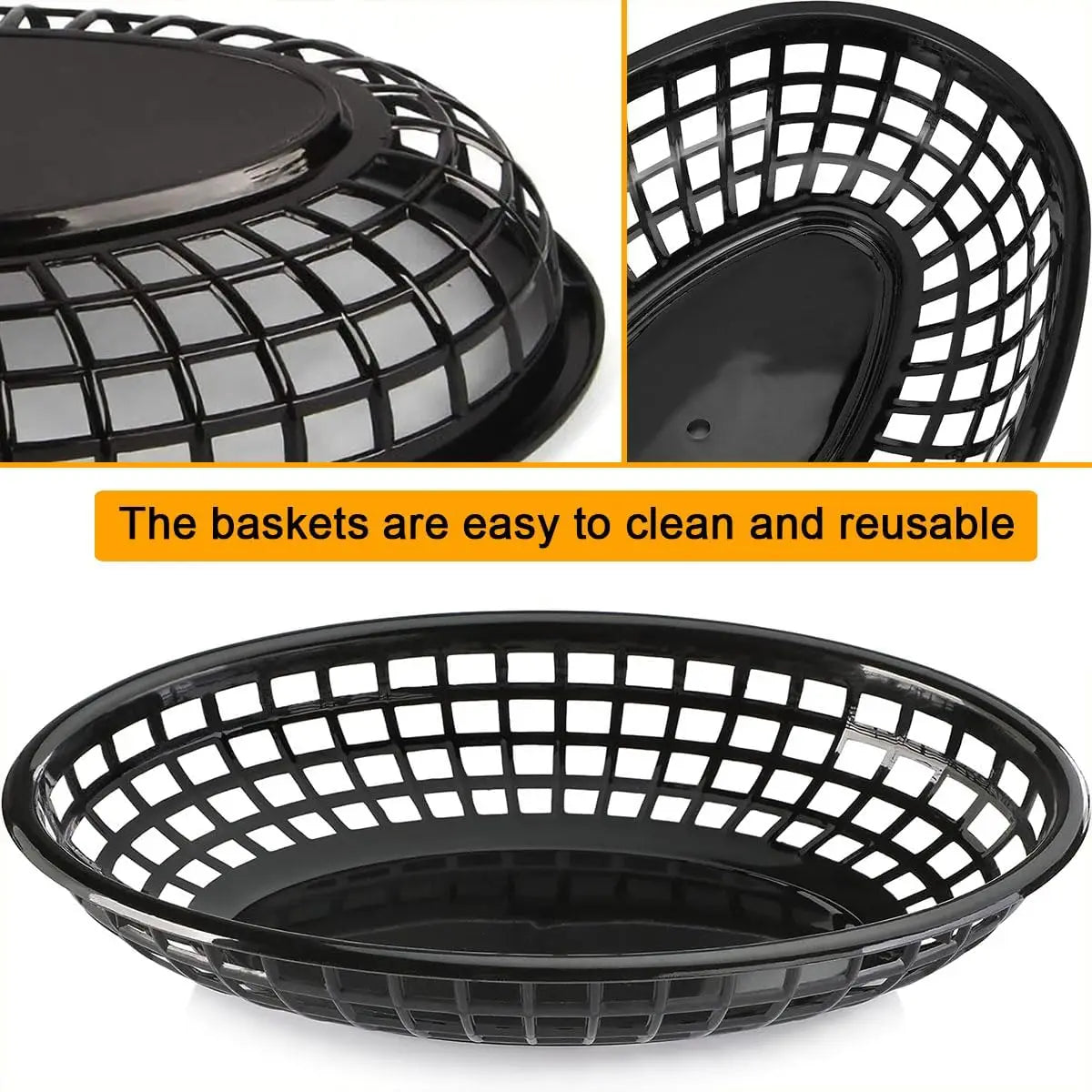 Oval Plastic Food Serving Baskets 6–12 Pcs | Burgers & Fries Food Serving Basket Axl
