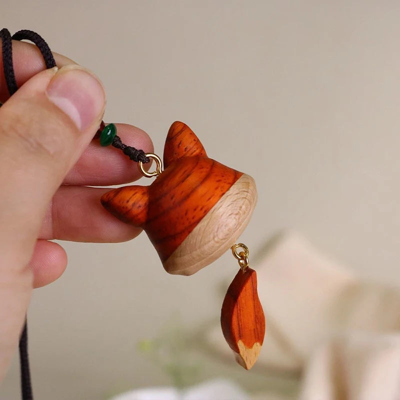 Hand-Carved Wood Fox Pendant Necklace & Keychain Charm Wood Pendant Necklace Axl