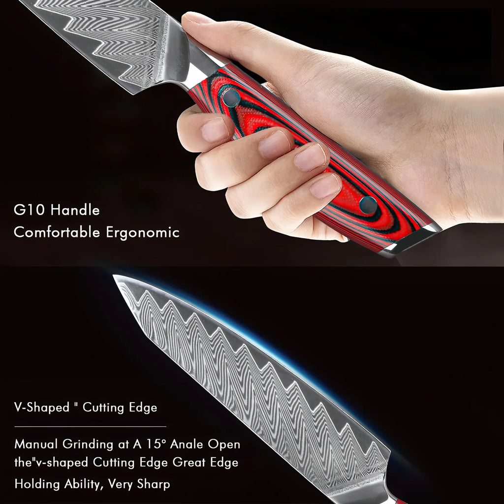 67-Layer Damascus Steel Utility Knife – Sharp Petty Chef Knife Damascus Kitchen Knife Axl