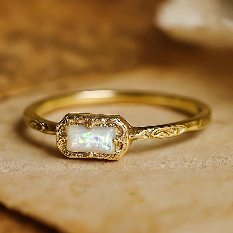 Huitan Vintage Imitation Opal Rectangular Ring for Women Fashion Ring Axl T1390 10