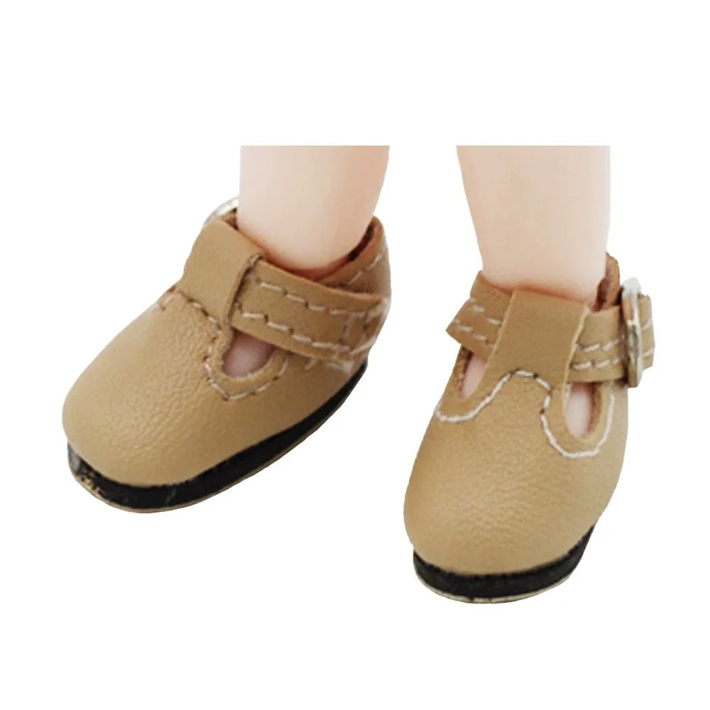 BJD Doll PU Leather T-Bar Sandals | 1/6 Scale Mini Shoes Doll Shoe Accessory Axl Beige