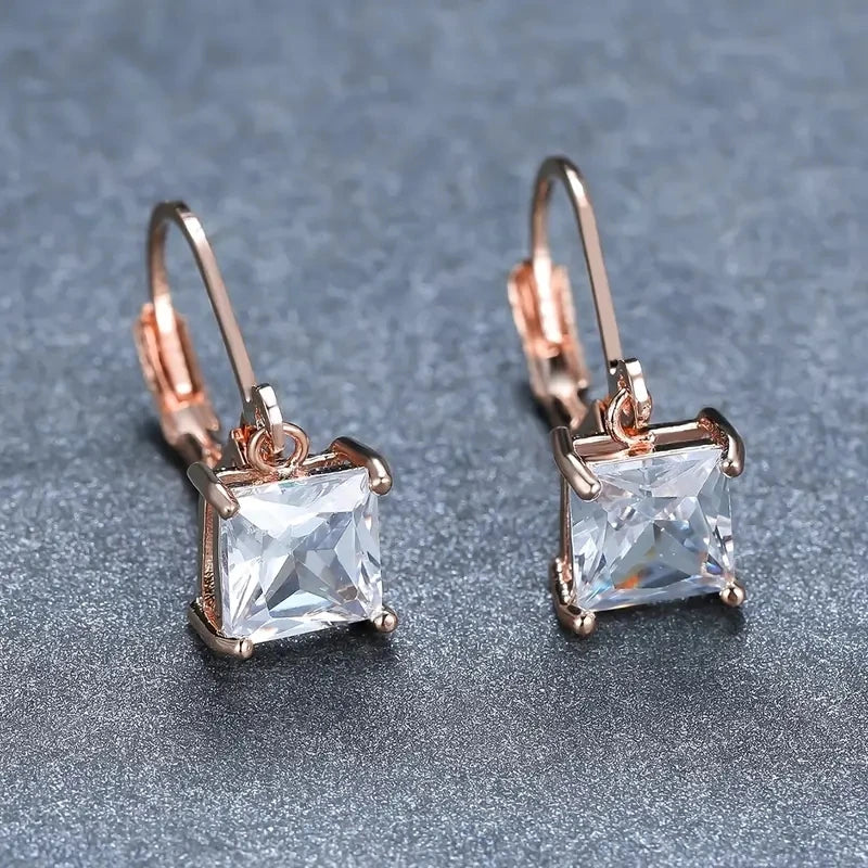 Huitan Princess CZ Dangle Earrings – Silver & Rose Gold CZ Dangle Earrings Axl