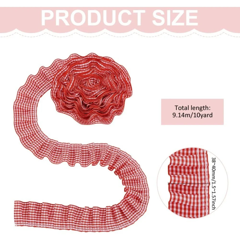 Cerise Gingham Ruffle Ribbon 40mm | 10m Polyester Craft Trim Craft Ribbon Trim Axl