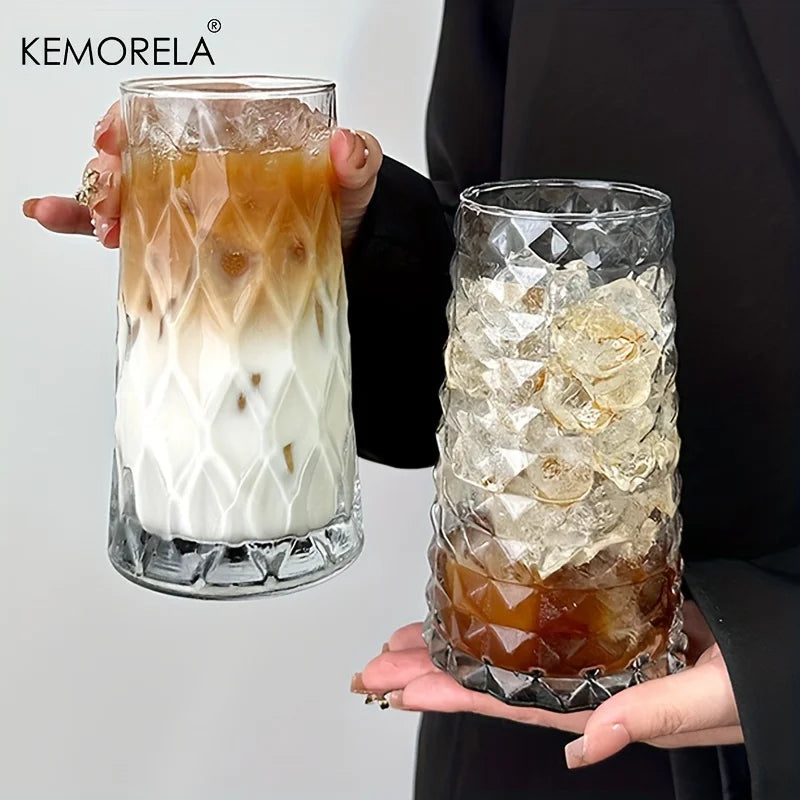 KEMORELA 500ml Diamond Glass Cup – Coffee, Whisky & Drinks Glass Drinkware Axl