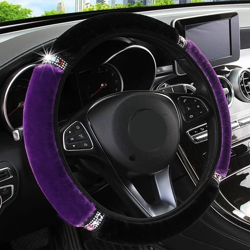 Plush Steering Wheel, Gear Shift & Handbrake Cover Set Steering Wheel Cover Axl PURPLE