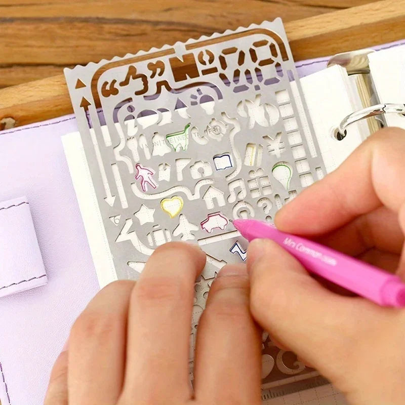 2pc Vintage Stainless Steel Hollow Stencil Ruler Set – DIY Journal Stencil Ruler Set Axl