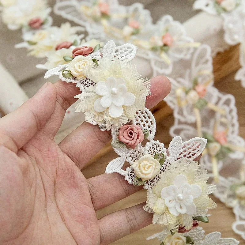 3D Flower Butterfly Lace Trim – White Embroidered Appliqué by Yard Lace Fabric Trim Axl
