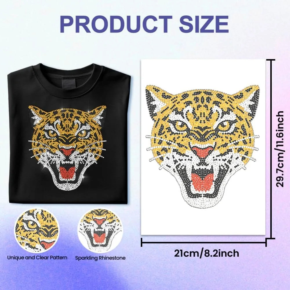 Leopard Rhinestone Iron-On Applique | Glass Crystal Heat Transfer Iron-On Applique Axl