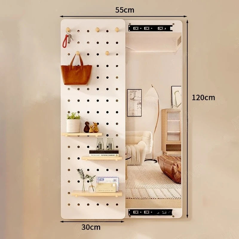 Nordic Storage Rack with Mirror – Entryway & Living Room Shelf Entryway Storage Rack Axl White