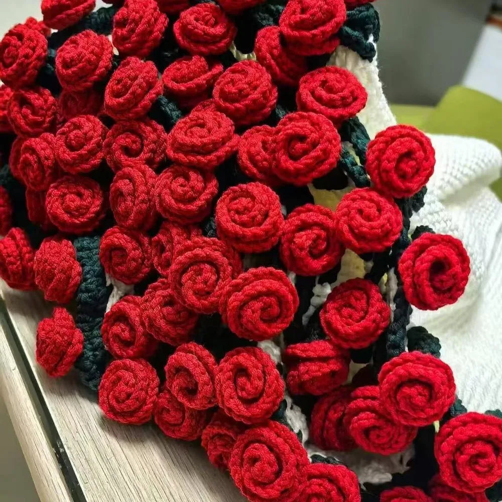 DIY Crochet Rose Bouquet Blanket Kit – 100% Cotton Material Pack Crochet Craft Kit Axl 40cm-Rose