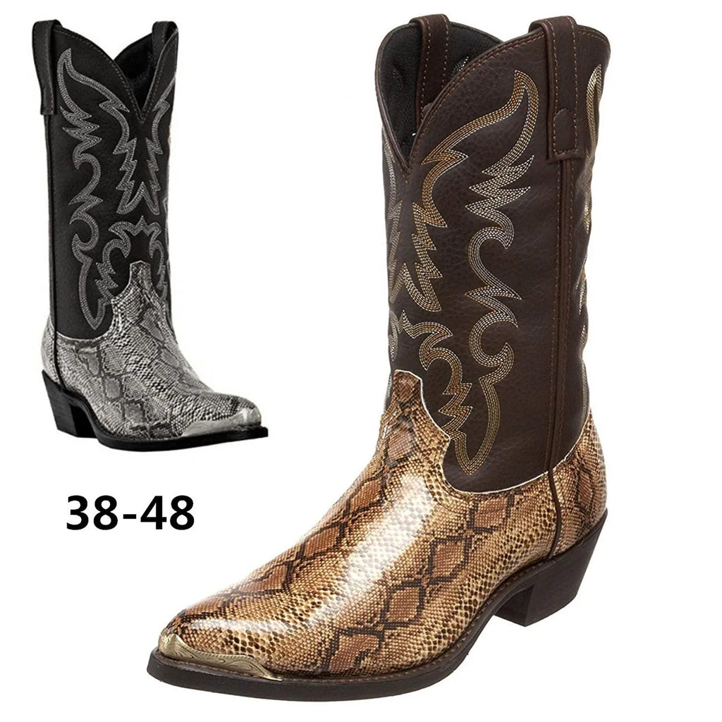 Snake Pattern Handmade Cowboy Boots – Mid-Calf Western Unisex Western Cowboy Boots Axl