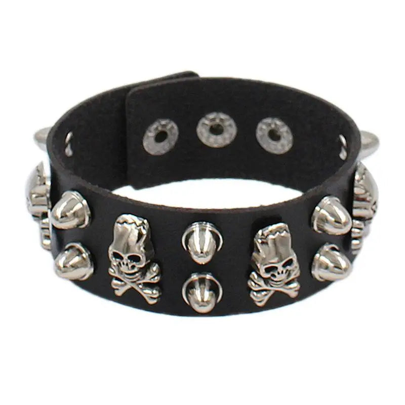 Punk Gothic Skull Spike Rivet PU Leather Wide Cuff Bracelet Cuff Bracelet Axl A2