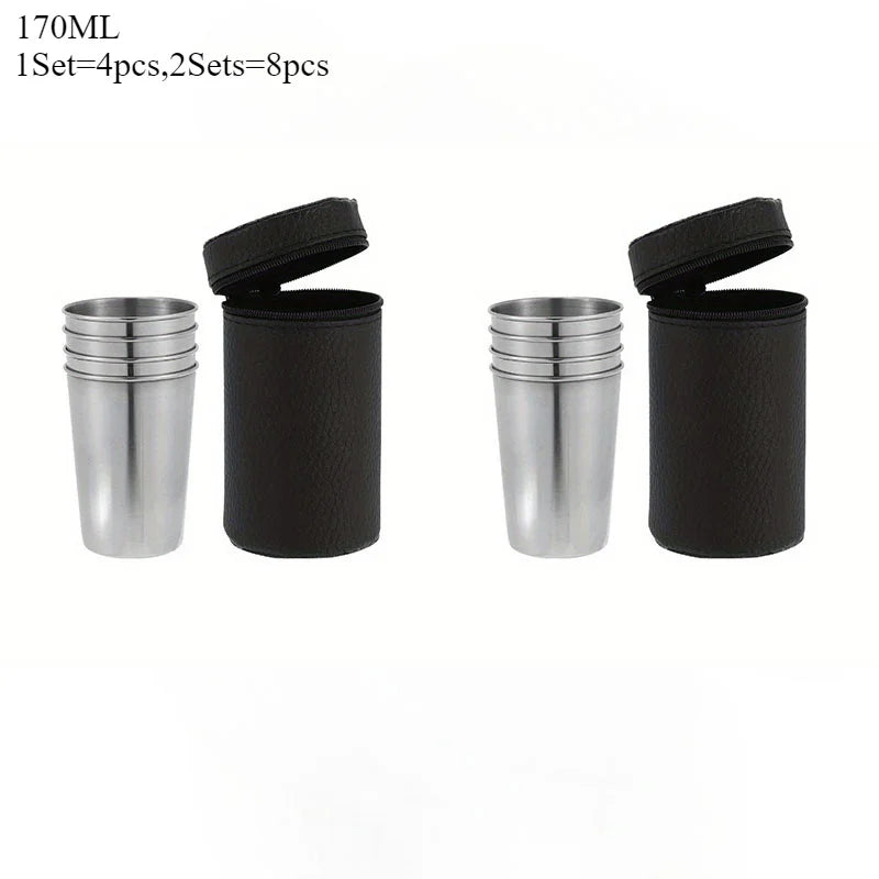 8-Piece Stainless Steel Shot Glasses Set with Storage Bag Shot Glass Set Axl Four cups 170ml-2pcs