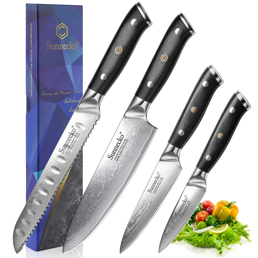 Sunnecko 73-Layer Damascus Steel Kitchen Knife Set | 1-4 Pc Kitchen Knife Set Axl 4PCS Knives Set B China Mainland