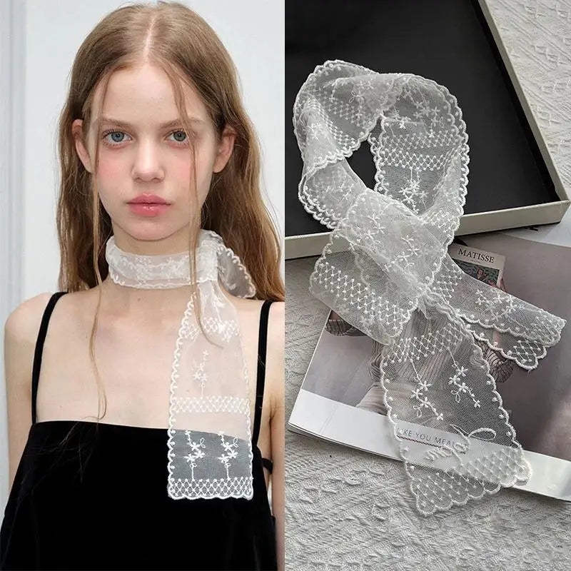 Floral Lace Neckerchief & Hair Band – Korean Style Women's Scarf Lace Scarf Accessory Axl