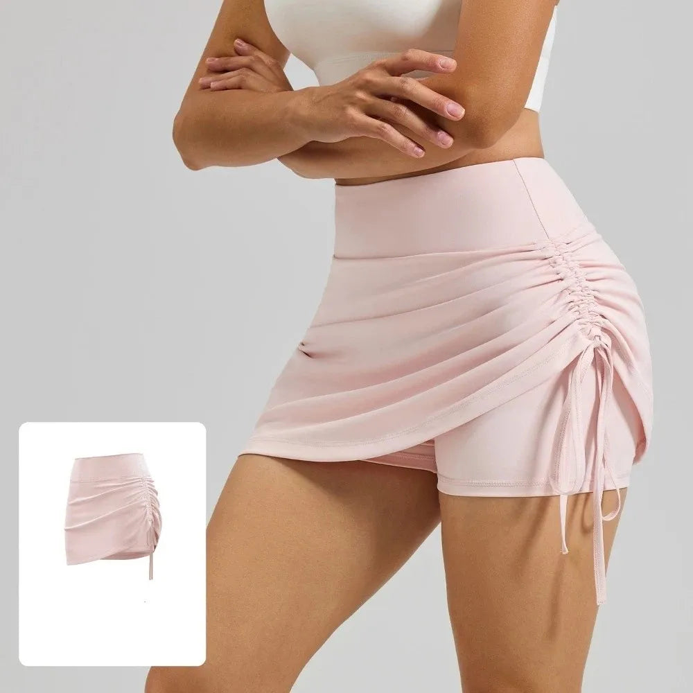 Women's High Waist 2-in-1 Yoga Skirt with Built-In Shorts Women's Sports Skirt Axl Pink-XL