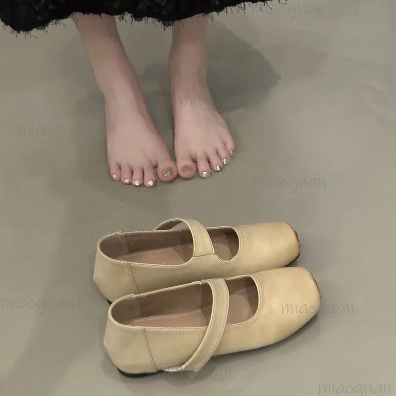 Women's Retro Square Toe Mary Jane Ballet Flats Slip-On Women's Ballet Flats Axl