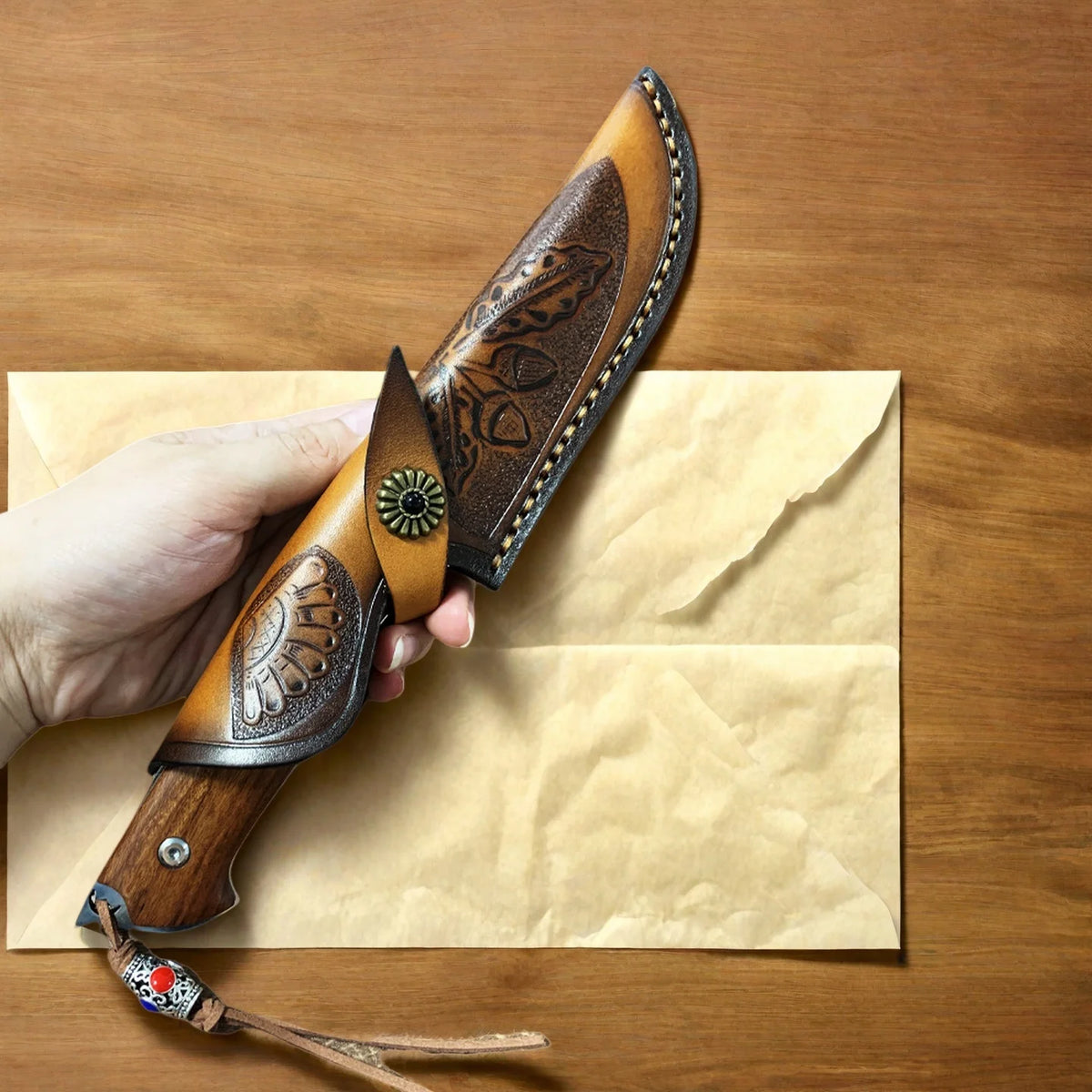 Desert Ironwood Knife – 14C28N Steel 61 HRC + Leather Sheath Kitchen Utility Knife Axl