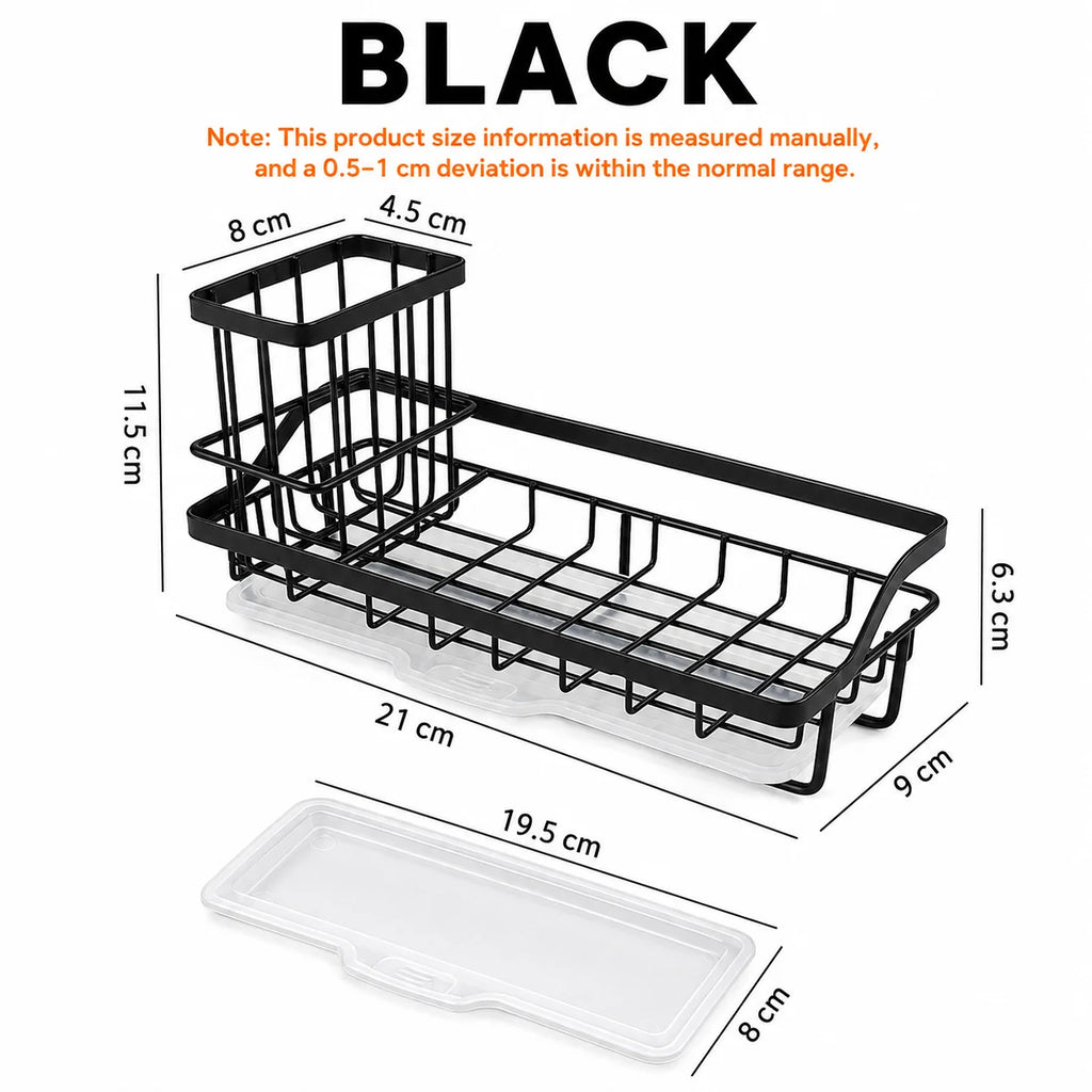 Stainless Steel Sink Caddy & Sponge Holder with Drain Tray Sink Caddy Organizer Axl Black