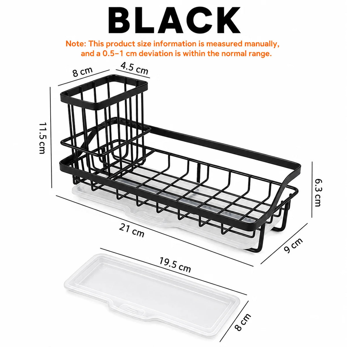 Stainless Steel Sink Caddy & Sponge Holder with Drain Tray Sink Caddy Organizer Axl Black