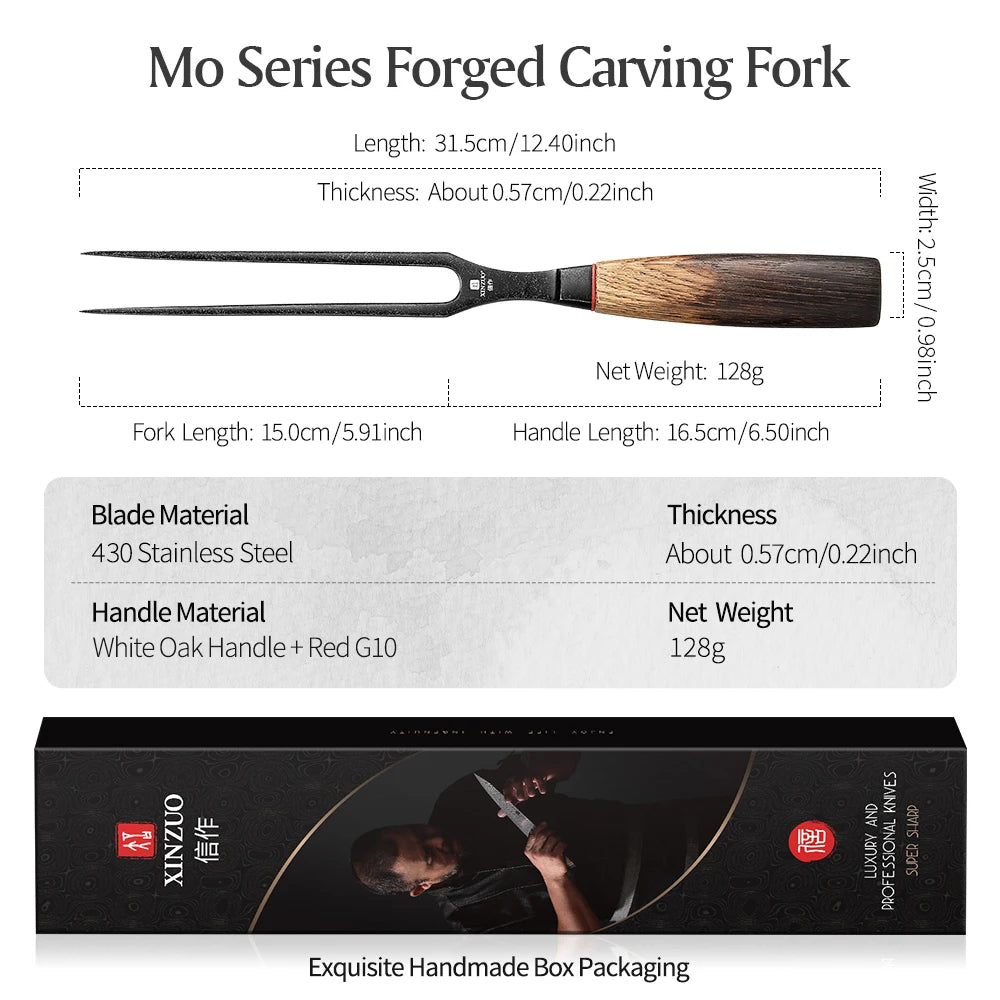XINZUO Forged Carving Fork | 430 Steel & White Oak Handle Carving Fork Axl