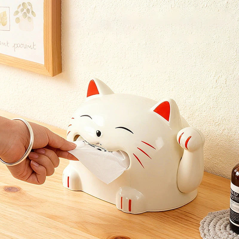 Lucky Cat Tissue Box – Cute Desktop Organizer & Paper Dispenser Tissue Box Holder Axl