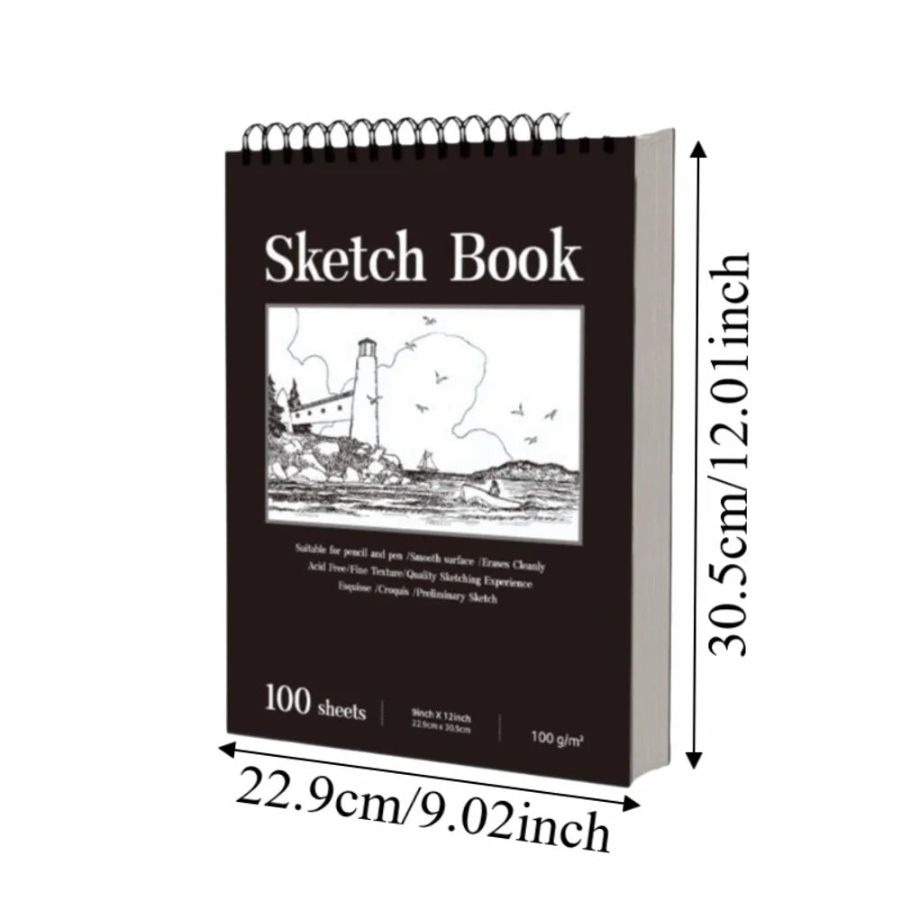 100-Sheet A4 Coil Sketchbook – 100gsm Thick Perforated Drawing Pad Spiral Sketchbook Axl