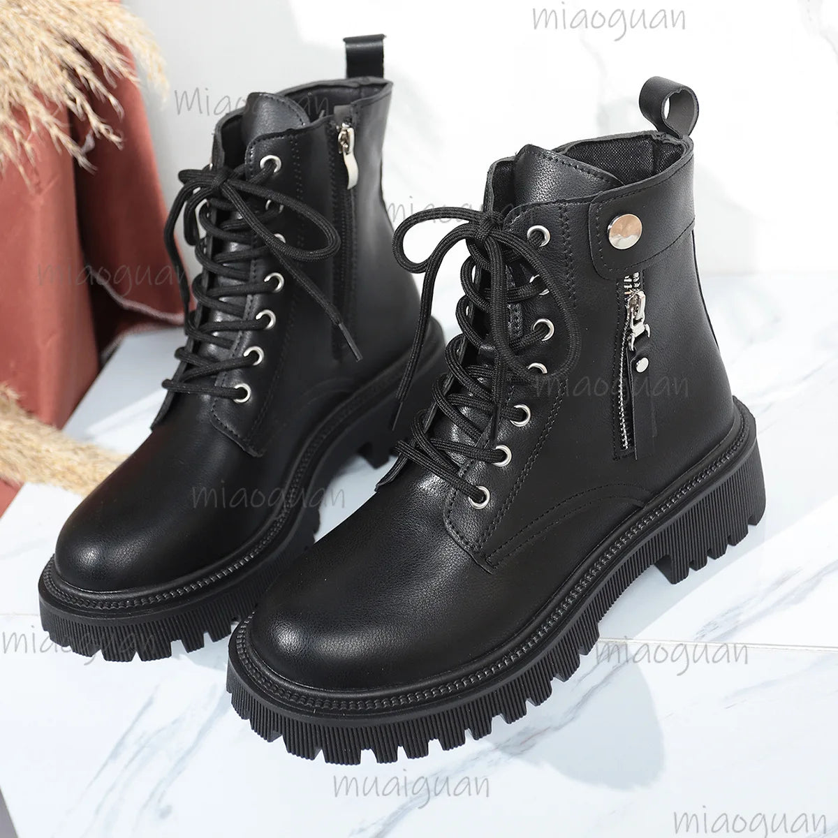 Women's Black Platform Ankle Boots – Zip Square Heel Platform Ankle Boots Axl