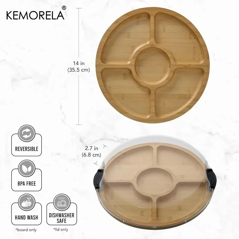 KEMORELA Bamboo Charcuterie Board – 5 Compartments & Lid Charcuterie Board Set Axl