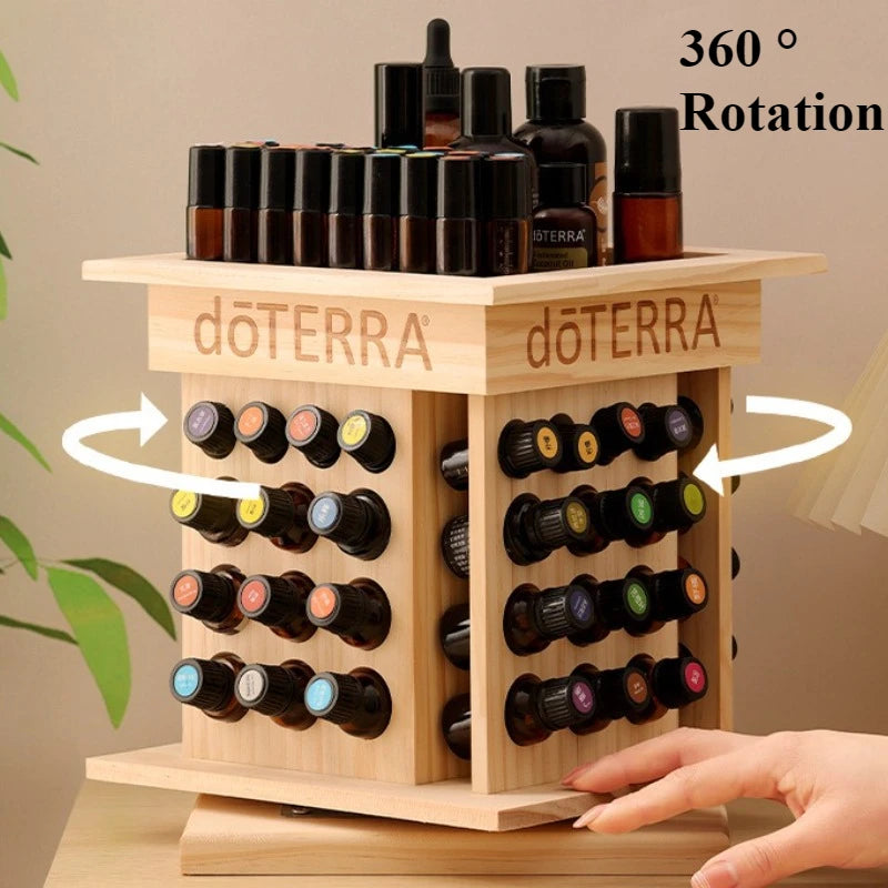 Rotating Solid Wood Essential Oil Display Rack – 52 Slots Essential Oil Display Rack Axl