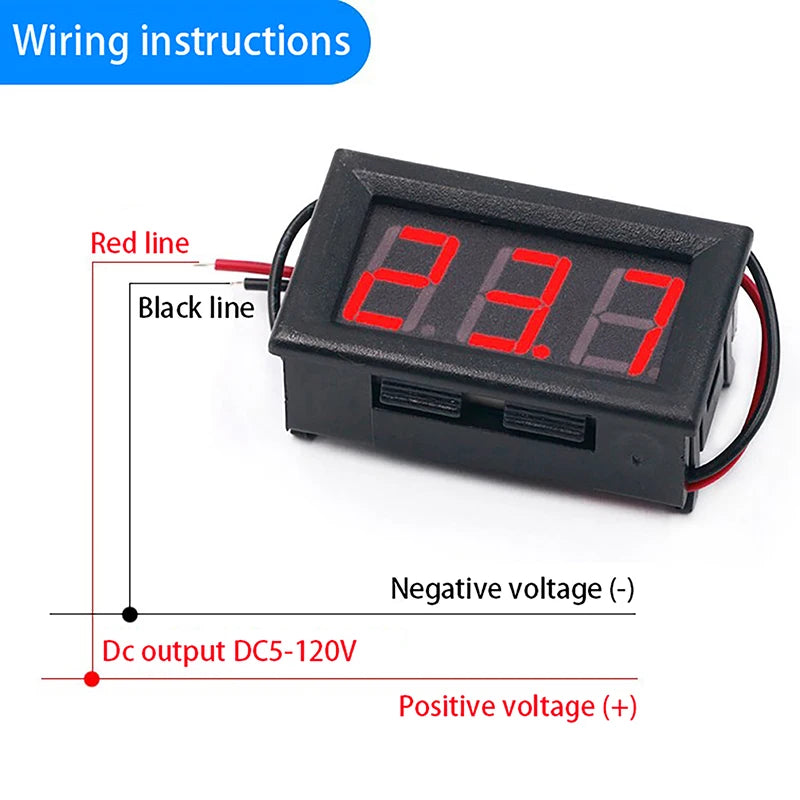 2-Wire Digital Voltmeter DC 5V–120V | Anti-Reverse EV Meter Digital Panel Voltmeter Axl