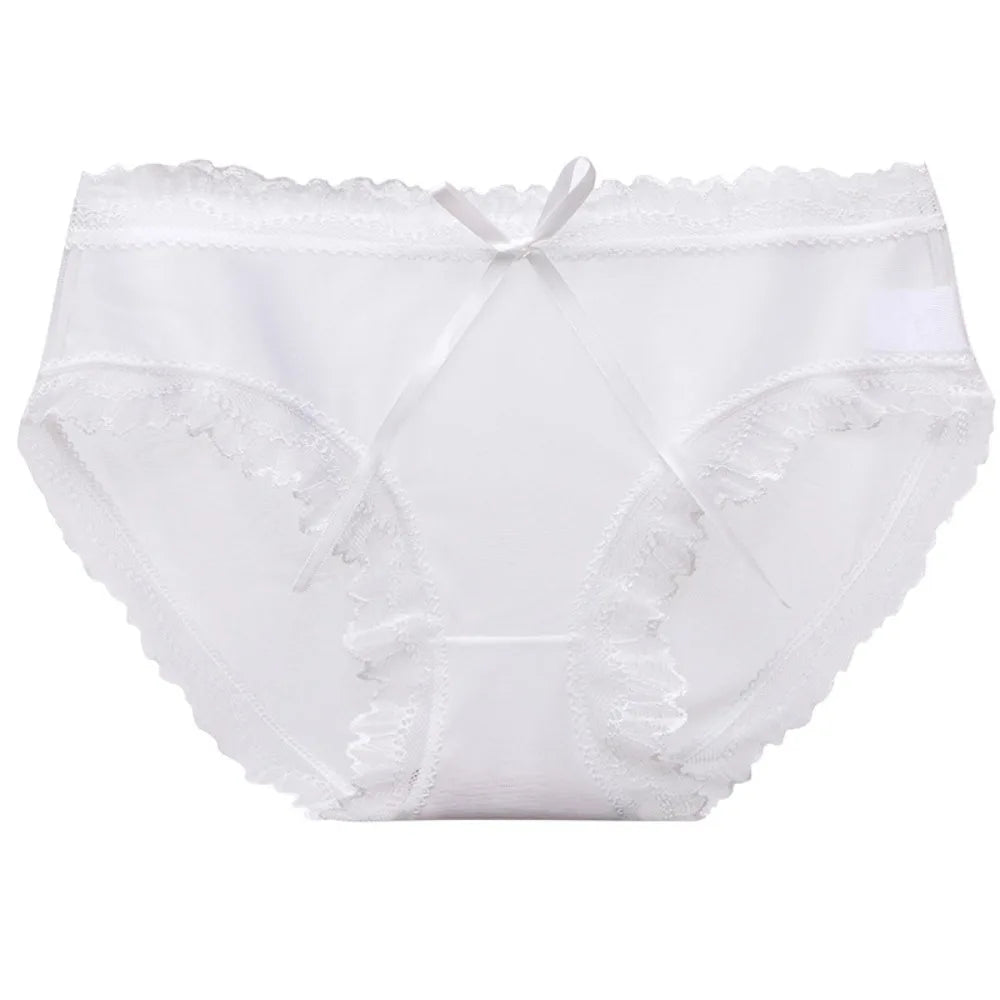 Women's Low-Rise Lace Seamless Briefs – Ice Silk Mesh Panties Seamless Lace Briefs Axl White 1XL 1pc