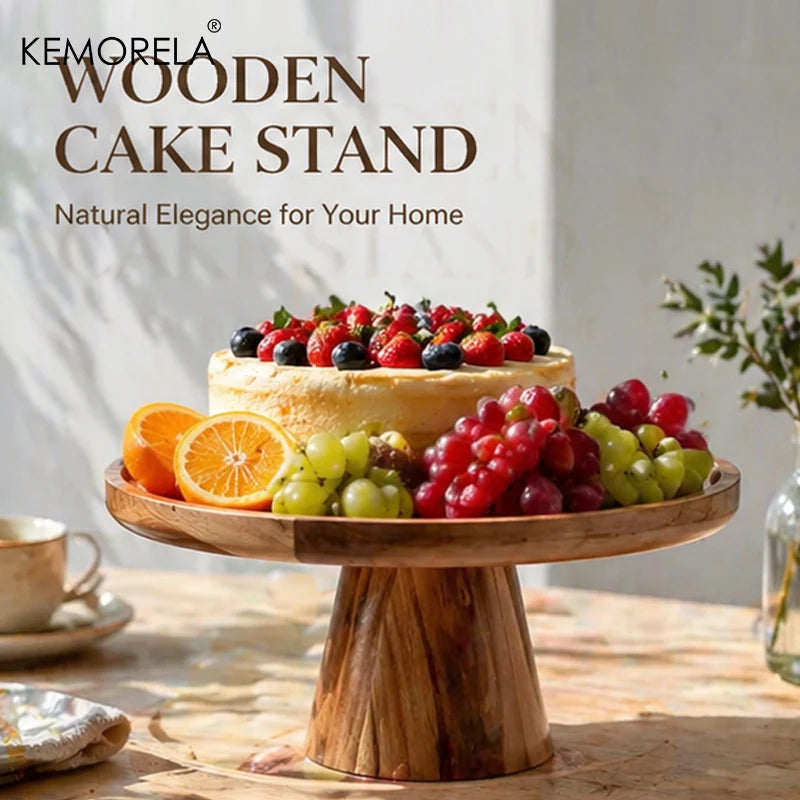 Elevated Wooden Cake & Fruit Serving Tray | Natural Wood Stand Wooden Serving Tray Axl
