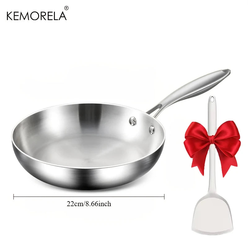 KEMORELA 316 Stainless Steel Frying Pan & Silicone Spatula Stainless Steel Frying Pan Axl 22cm