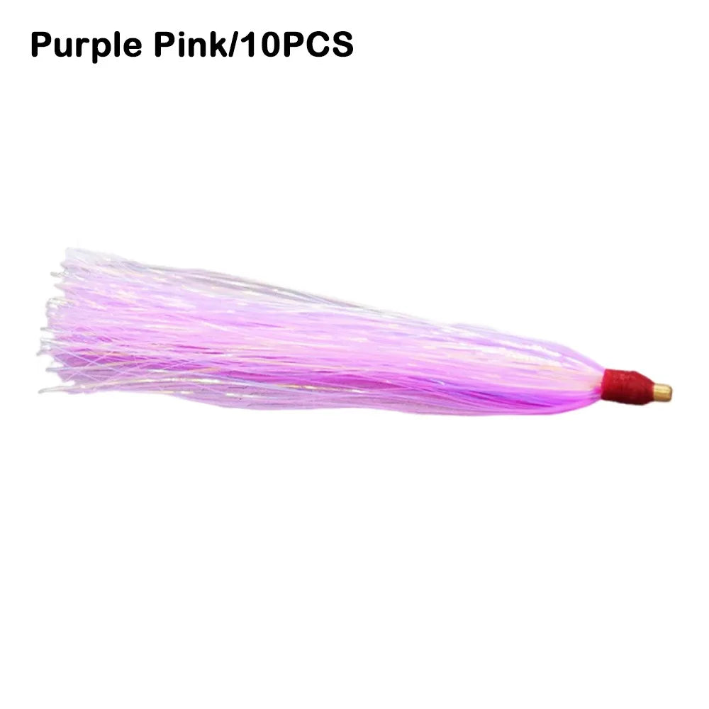 10-Piece Bucktail Teaser Jig Lures – Flash Skirt Bait Fishing Kit Fishing Lure Kit Axl Purple Pink