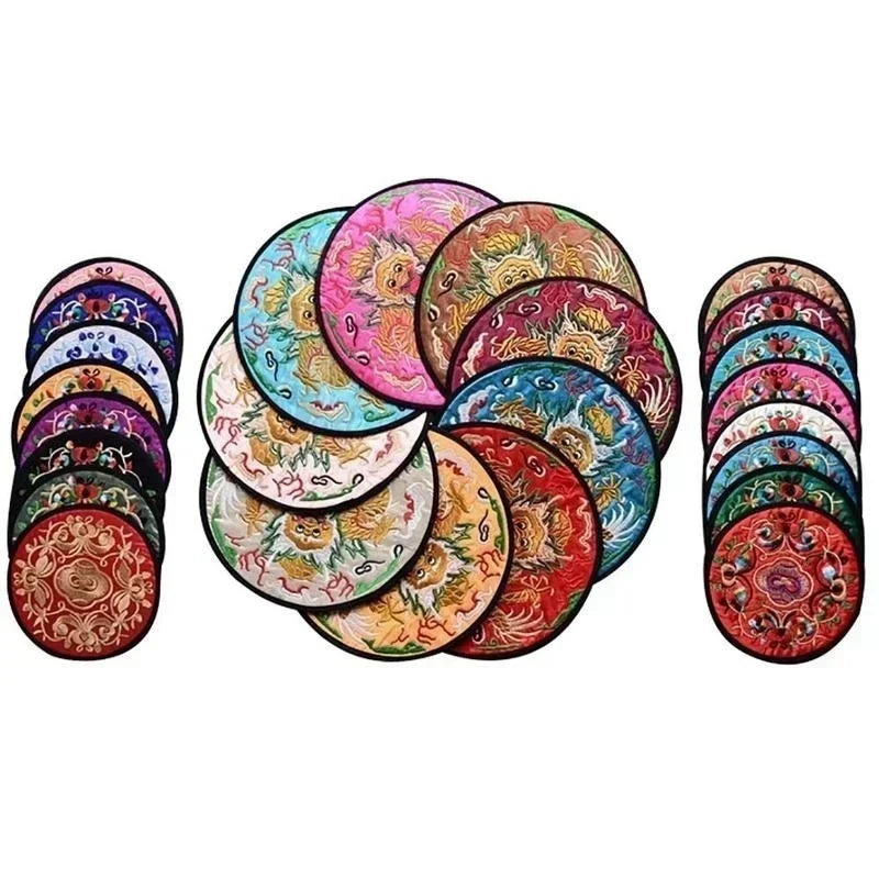 Retro Fabric Embroidery Coaster | Chinese Style Table Décor Fabric Coaster Axl