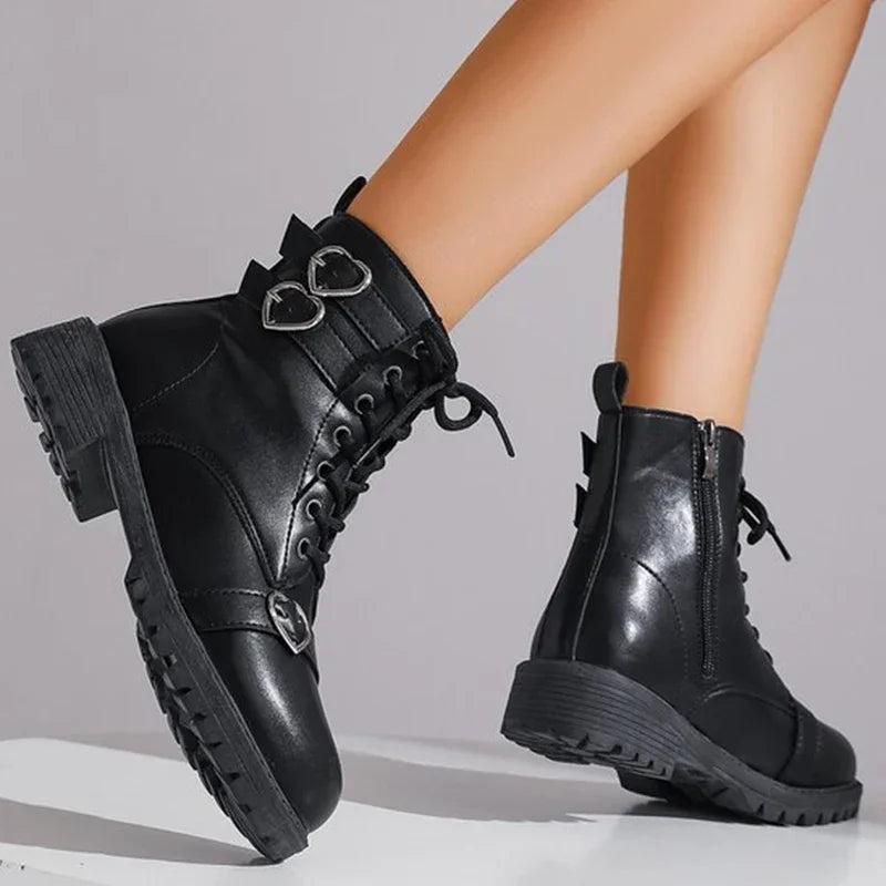 Women's Platform Ankle Boots – Metal Heart Buckle & Zip Platform Ankle Boots Axl
