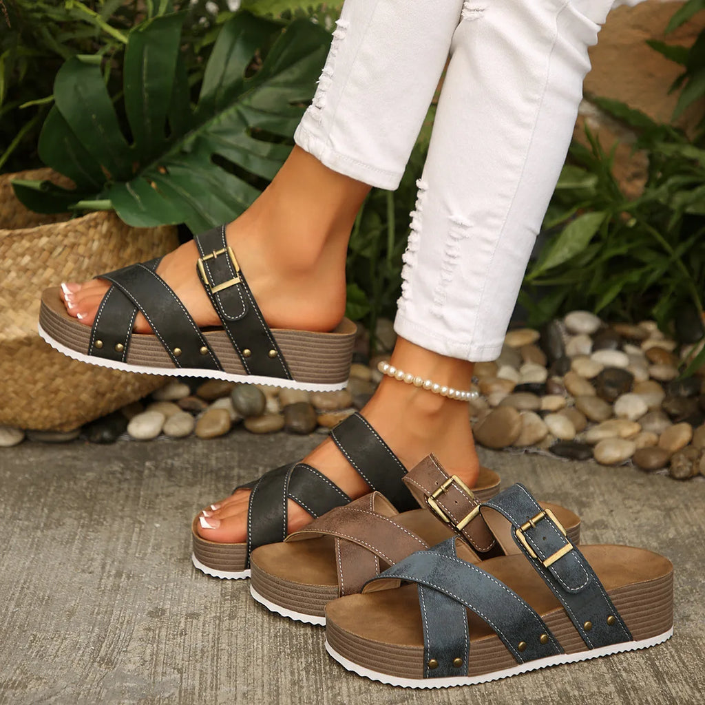 Women's Plus Size Platform Wedge Sandals Buckle Strap EU 35–43 Platform Wedge Sandals Axl
