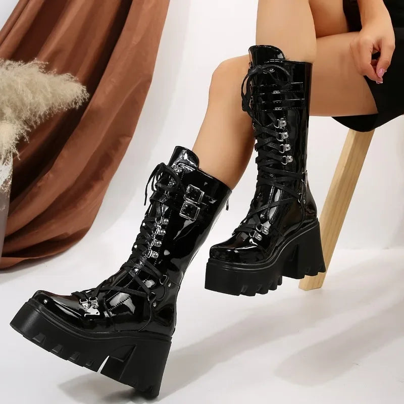 Women's Mid-Calf Platform Wedge Boots | Lace-Up Winter Boots Platform Wedge Boots Axl