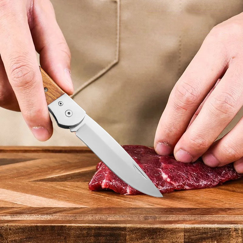 InLeung Folding Boning Knife – Stainless Steel & Wood Handle Folding Kitchen Knife Axl